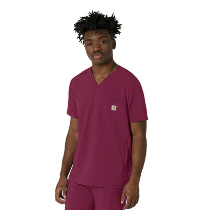 Force Cross-Flex C16410 Men's V-Neck Scrub Top Wine Model Image Right Side | Carhartt