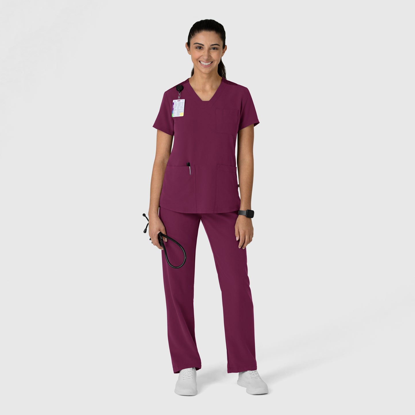 Nova 6132 Flex-n-Reach V-Neck Scrub Top Wine Model Image Right Side | Wink