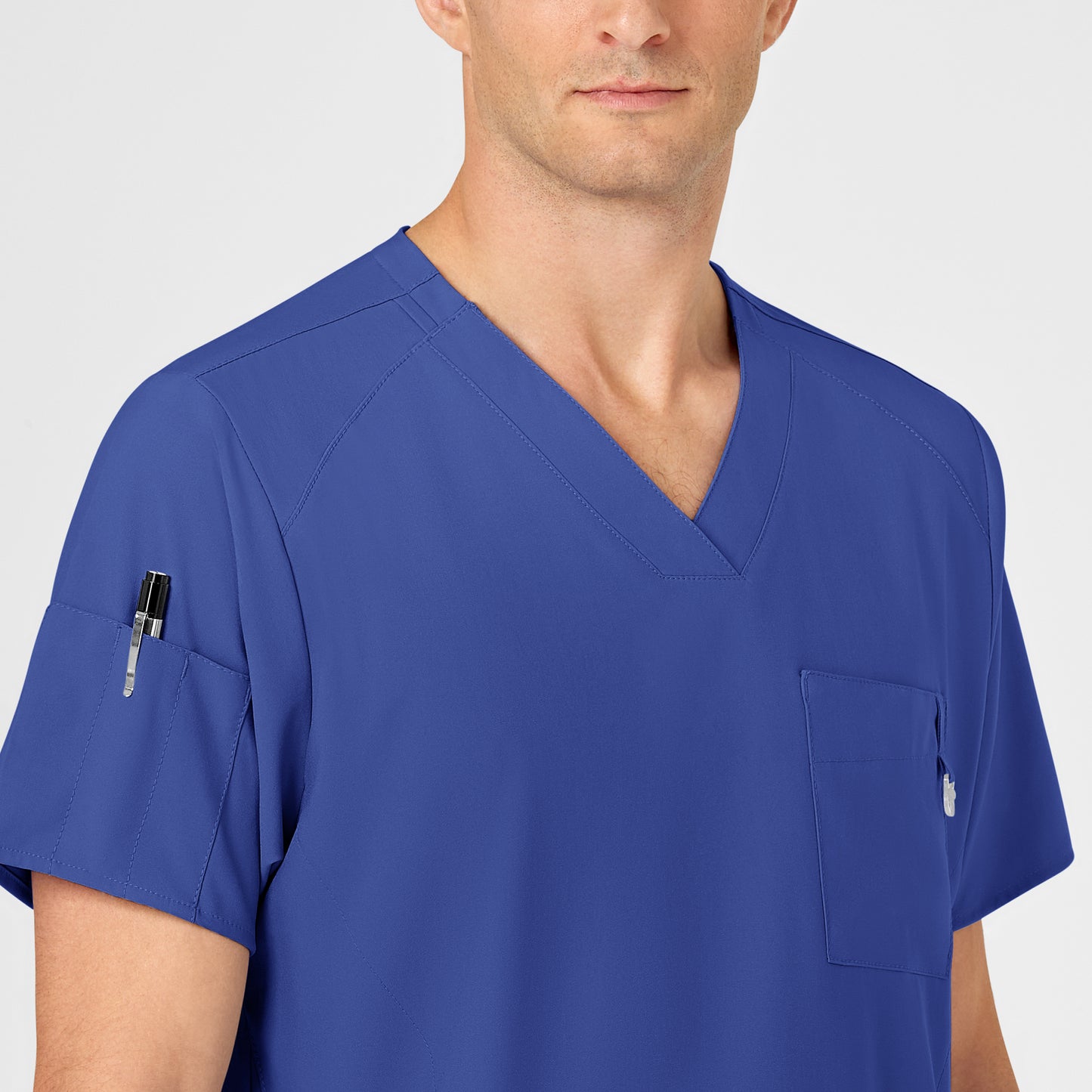 W123 6355 Men's V-Neck Scrub Top Galaxy Blue Model Image Alternate | Wink