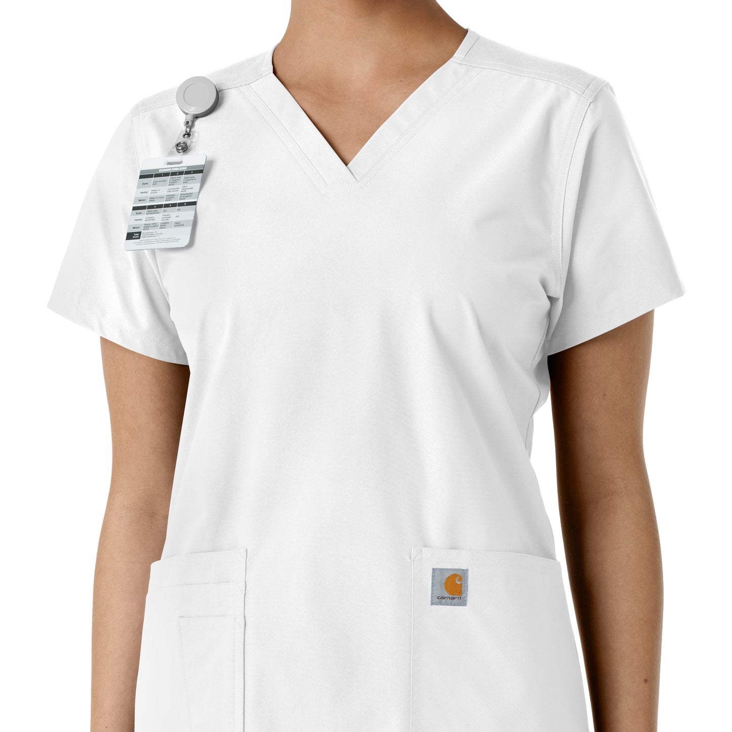 Force Essentials C12313 V-Neck Knit Panel Scrub Top White Model Image Alternate | Carhartt