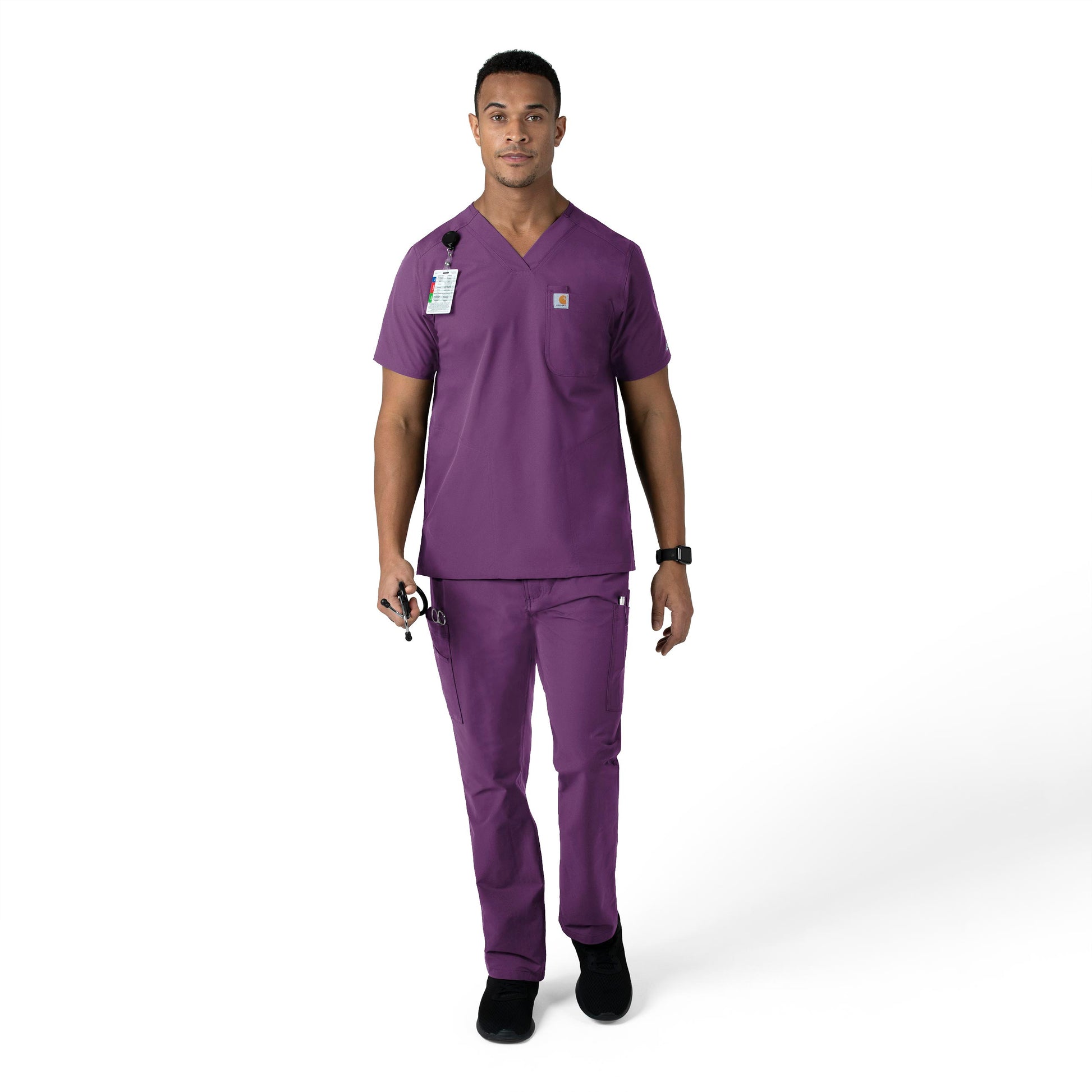 Force Essentials C56113 Men's Straight Leg Cargo Scrub Pants Eggplant Model Image Alternate | Carhartt