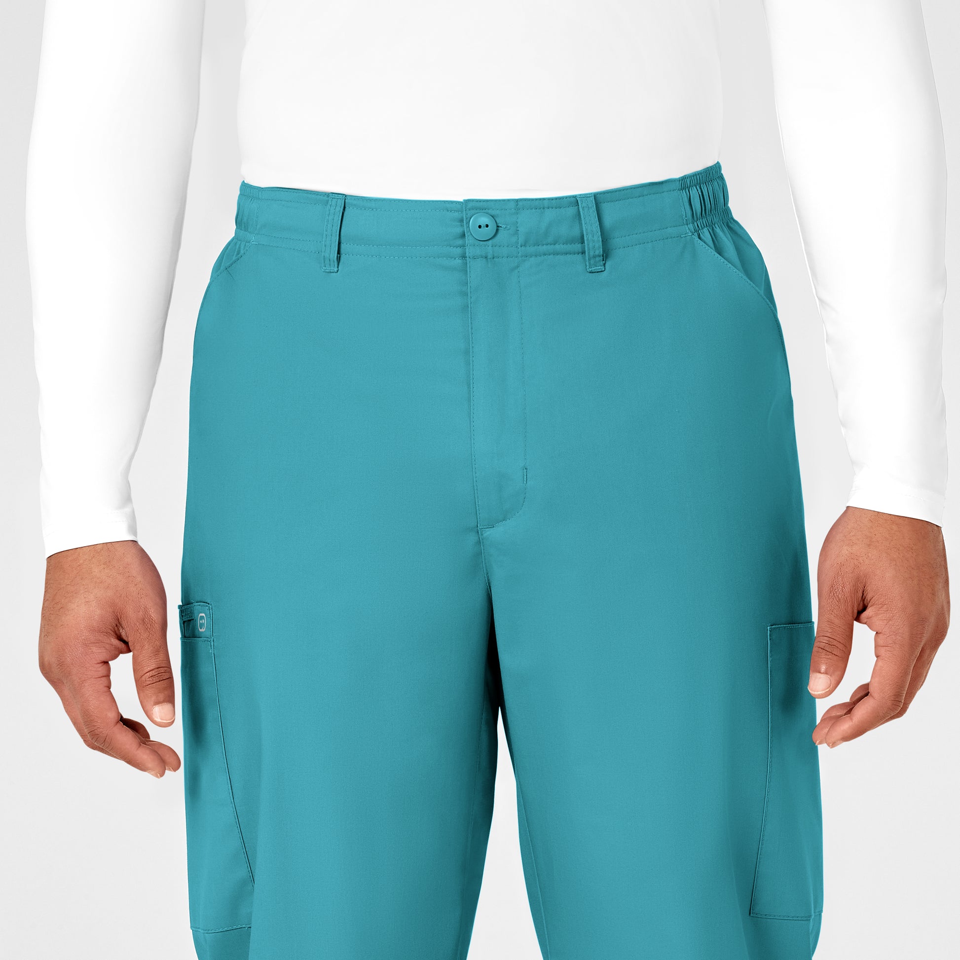 WonderWonderWORK 503 Men's Cargo Scrub Pant Teal Blue Model Image Alternate | Wink