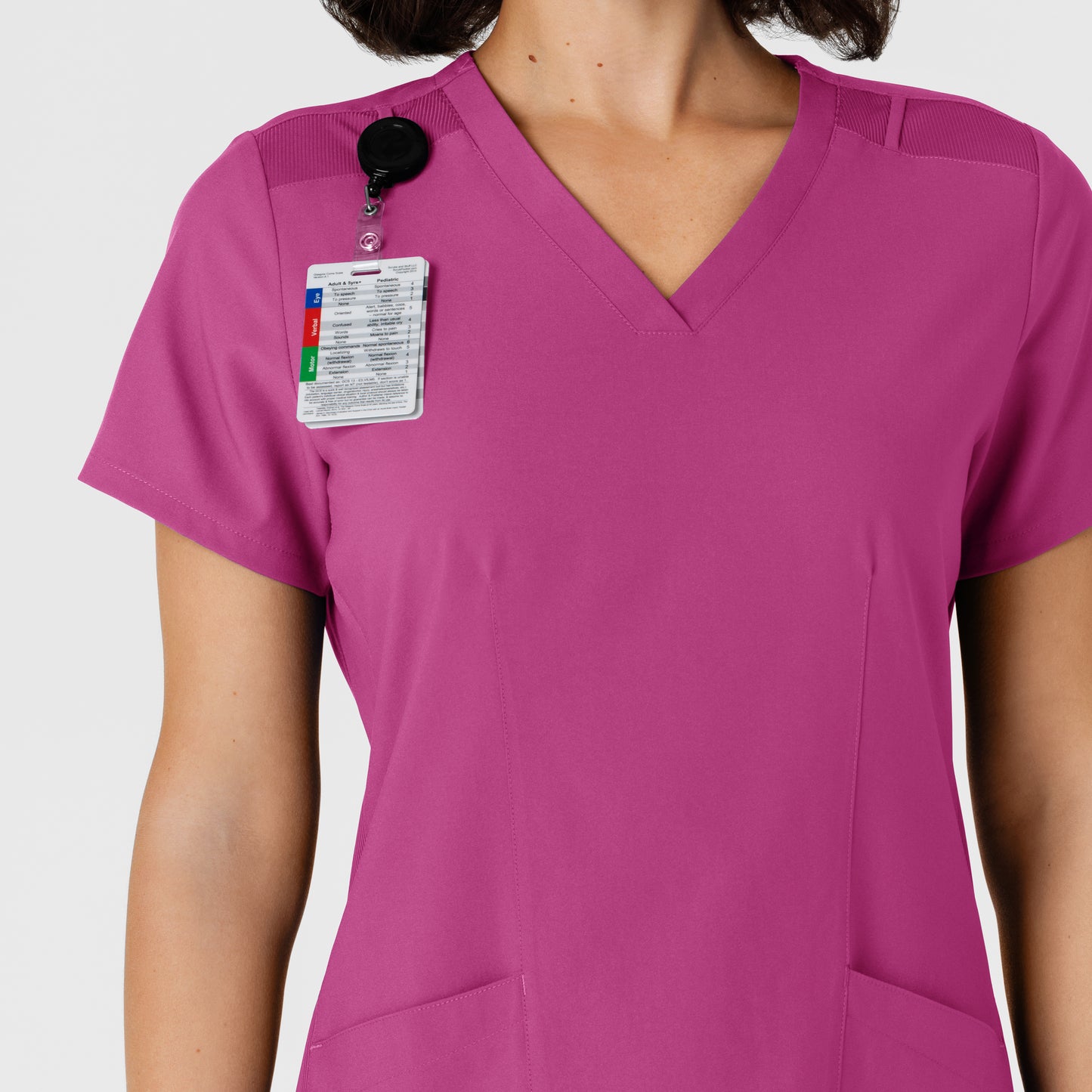 W123 6145 Flex-n-Reach Side Panel V-Neck Scrub Top Raspberry Model Image Alternate | Wink