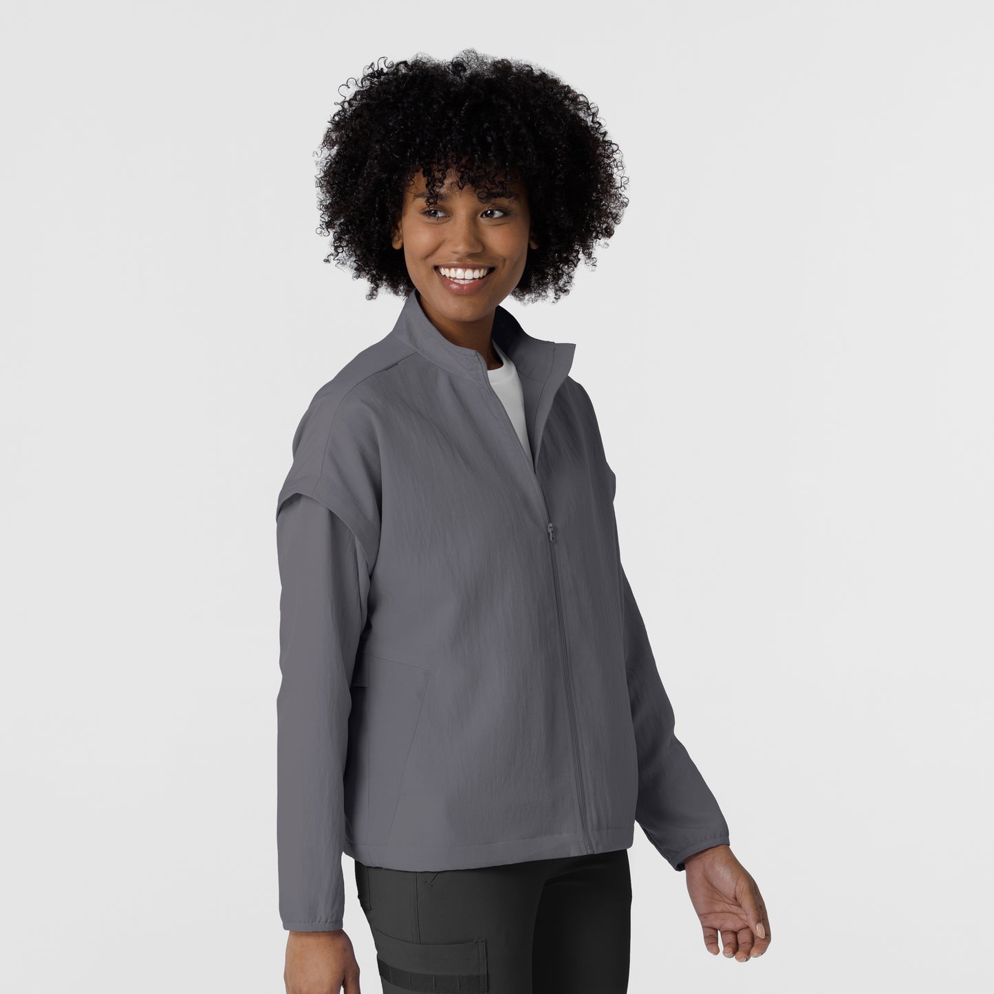 Layers 8014 BreezeBreaker Scrub Jacket Pewter Model Image Right Side | Wink