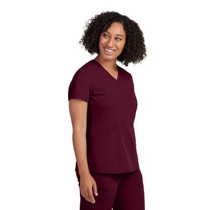 V-Tess WT134 Women's 3 Pocket V Neck Scrub Top Wine Image