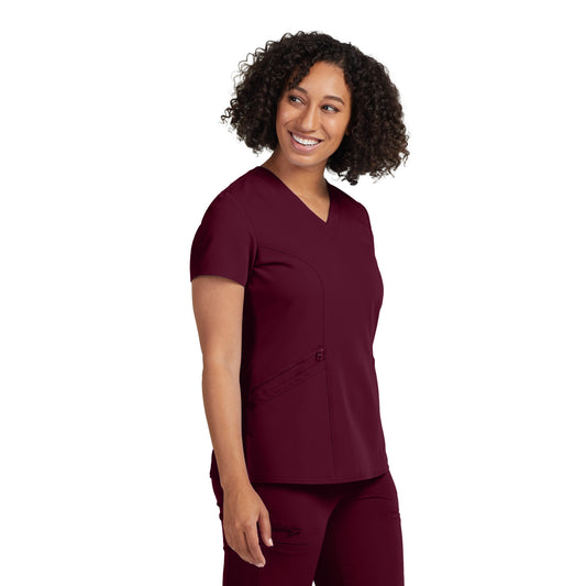 V-Tess WT134 Women's 3 Pocket V Neck Scrub Top Wine Image