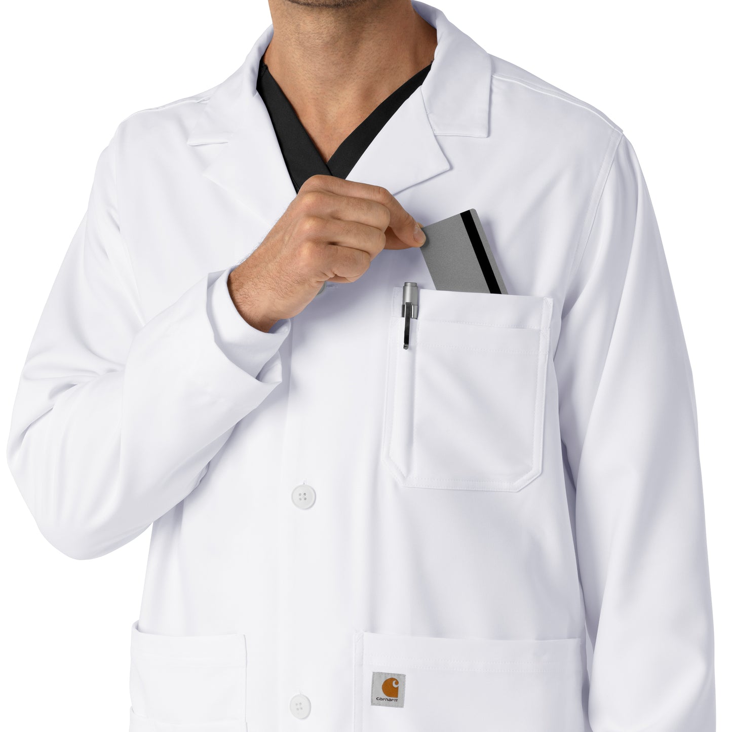 Lab Coats C73005 Men's Long Lab Coat White Model Image Alternate | Carhartt