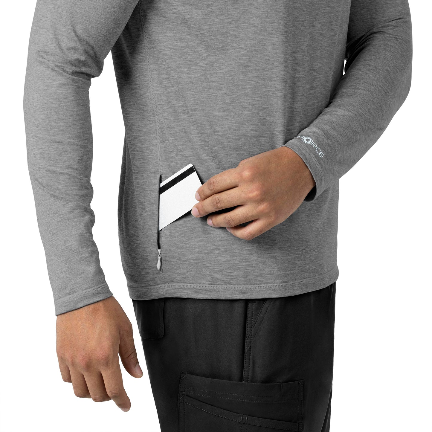 Force Sub-Scrubs C32009 Men's Performance Long Sleeve Tee Grey Heather Model Image Left Side | Carhartt