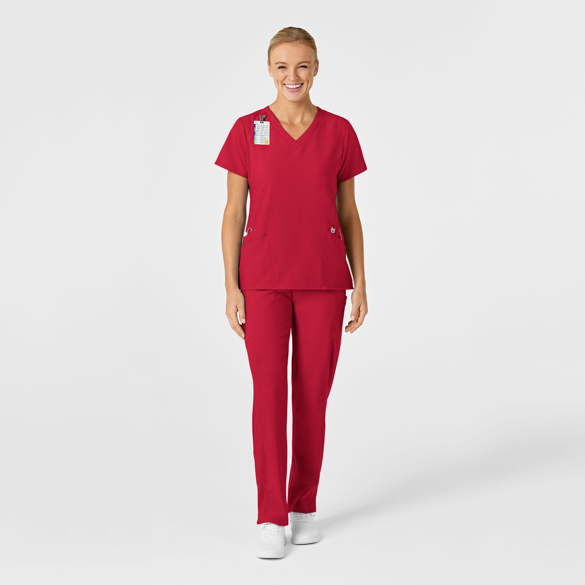 W123 6155 Stylized V-Neck Scrub Top Red Model Image Right Side | Wink