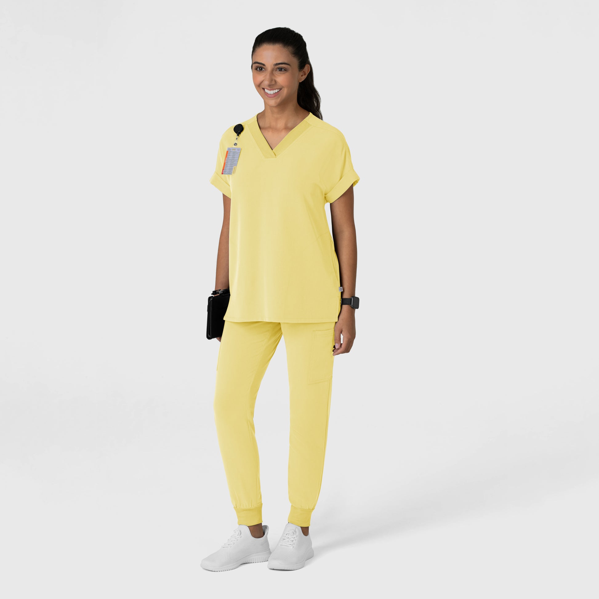 Nova 6232 Drop Shoulder Boxy Scrub Top Sunshine Yellow Model Image Right Side | Wink