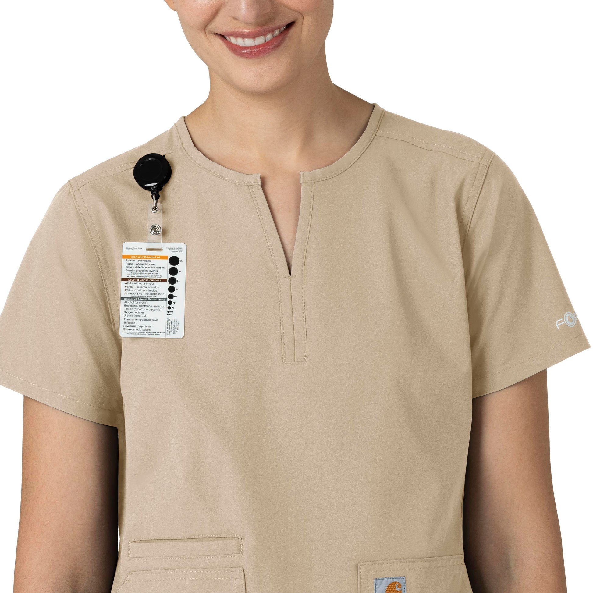 Force Essentials C12213 Notch Neck Tunic Scrub Top Khaki Model Image Alternate | Carhartt