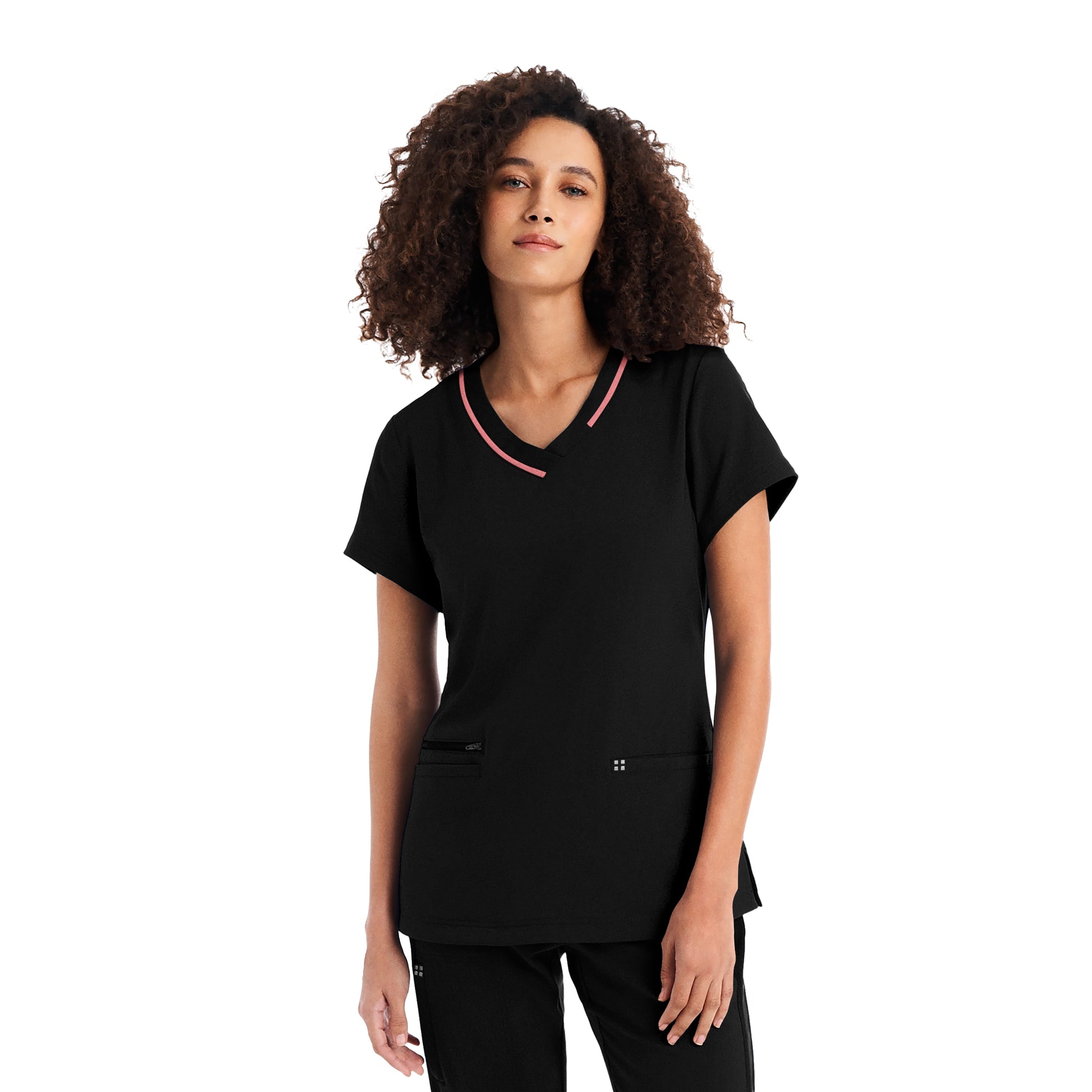 CRFT WT127 Women's 3 Pocket V Neck Scrub Top Black/Peach Blossom Image