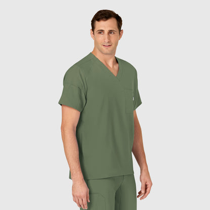 W123 6355 Men's V-Neck Scrub Top Olive Model Image Right Side | Wink