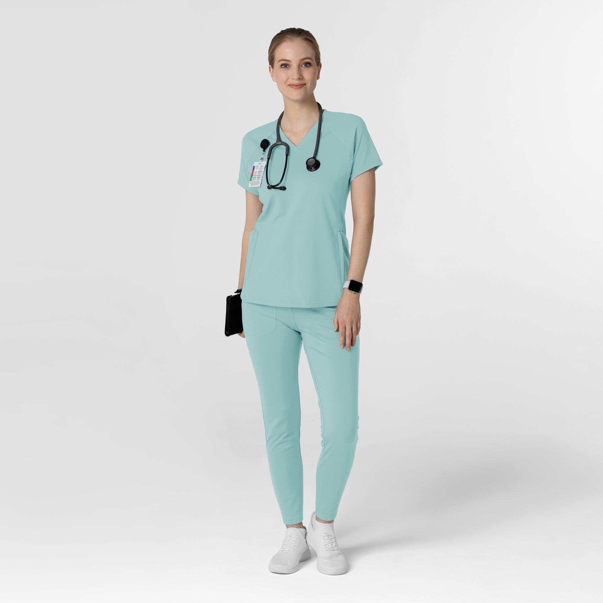 RENEW Knit 6259 Women's Flex-n-Reach V-Neck Raglan Scrub Top Coastal Blue