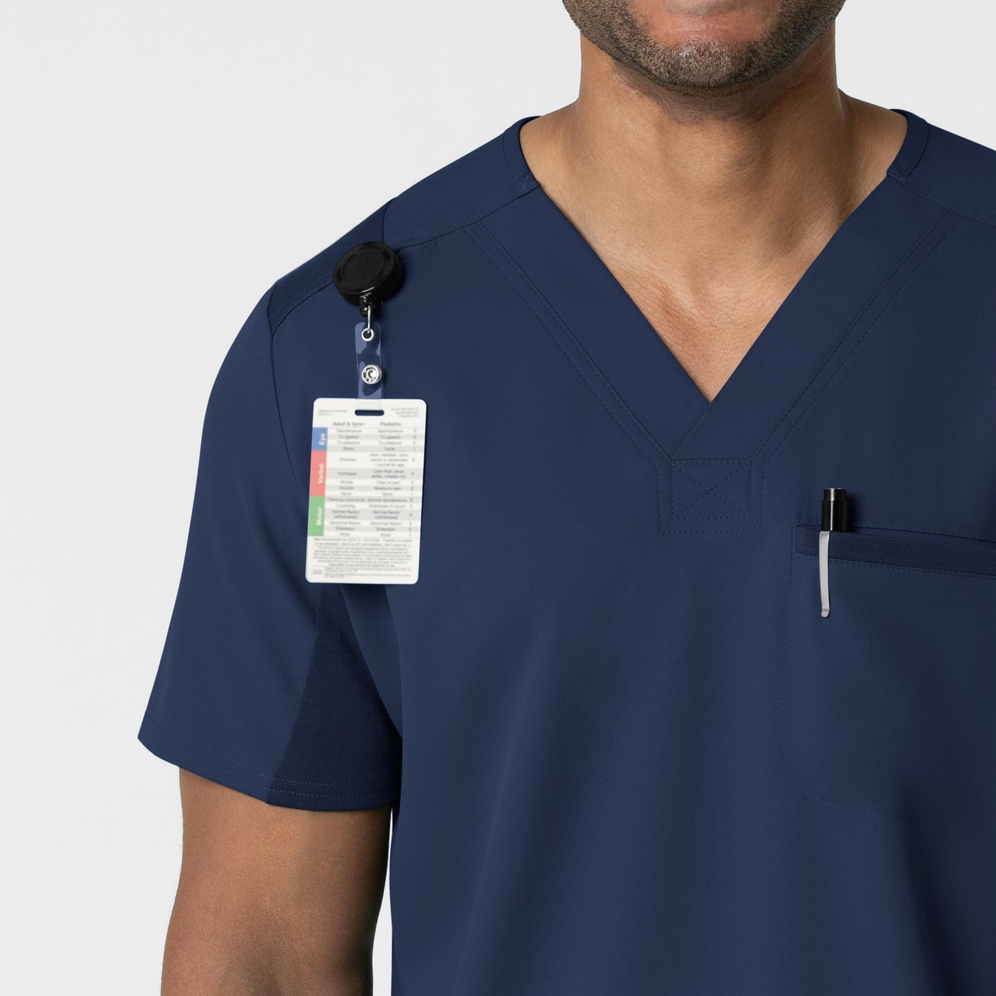 Thrive 6622 Men's Utility V-Neck Scrub Top Navy Model Image Left Side | Wink