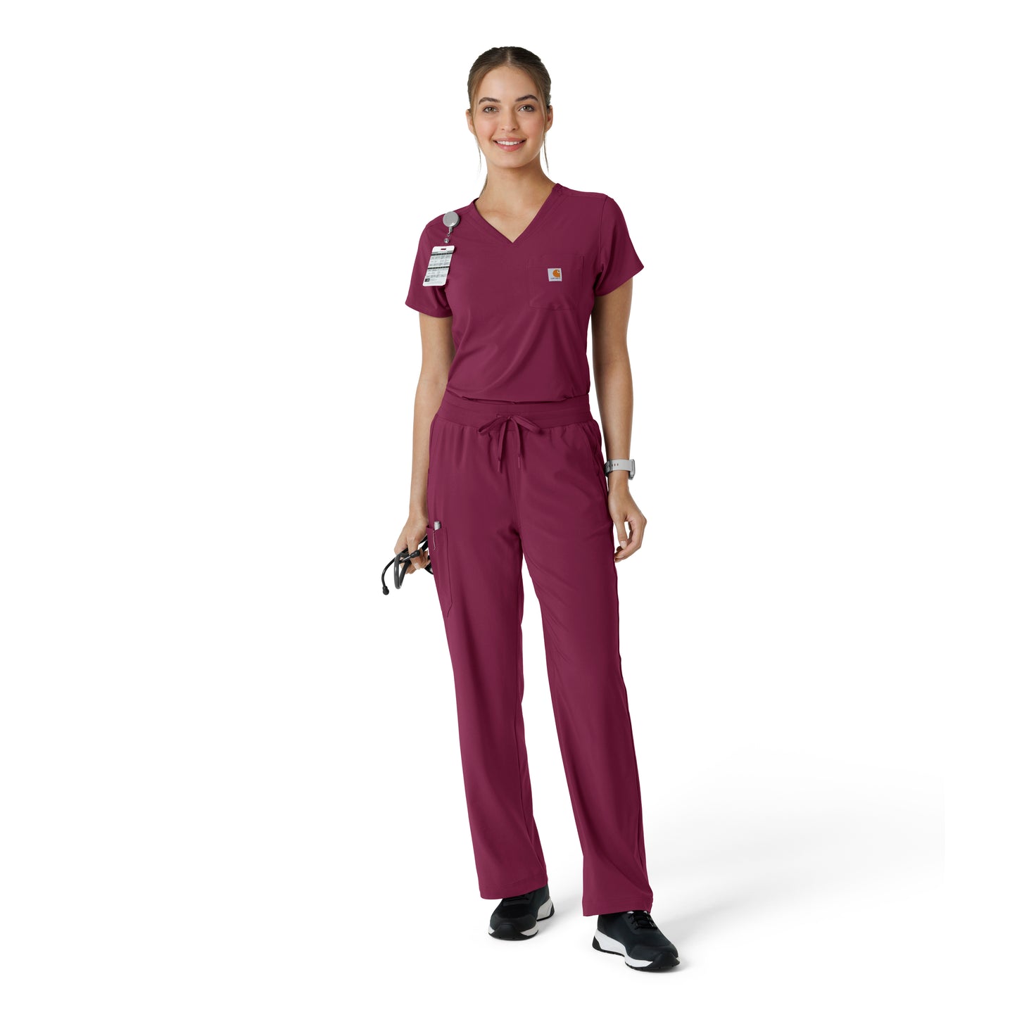 Force Cross-Flex C53310 Boot Cut Scrub Pant Wine Model Image Right Side | Carhartt