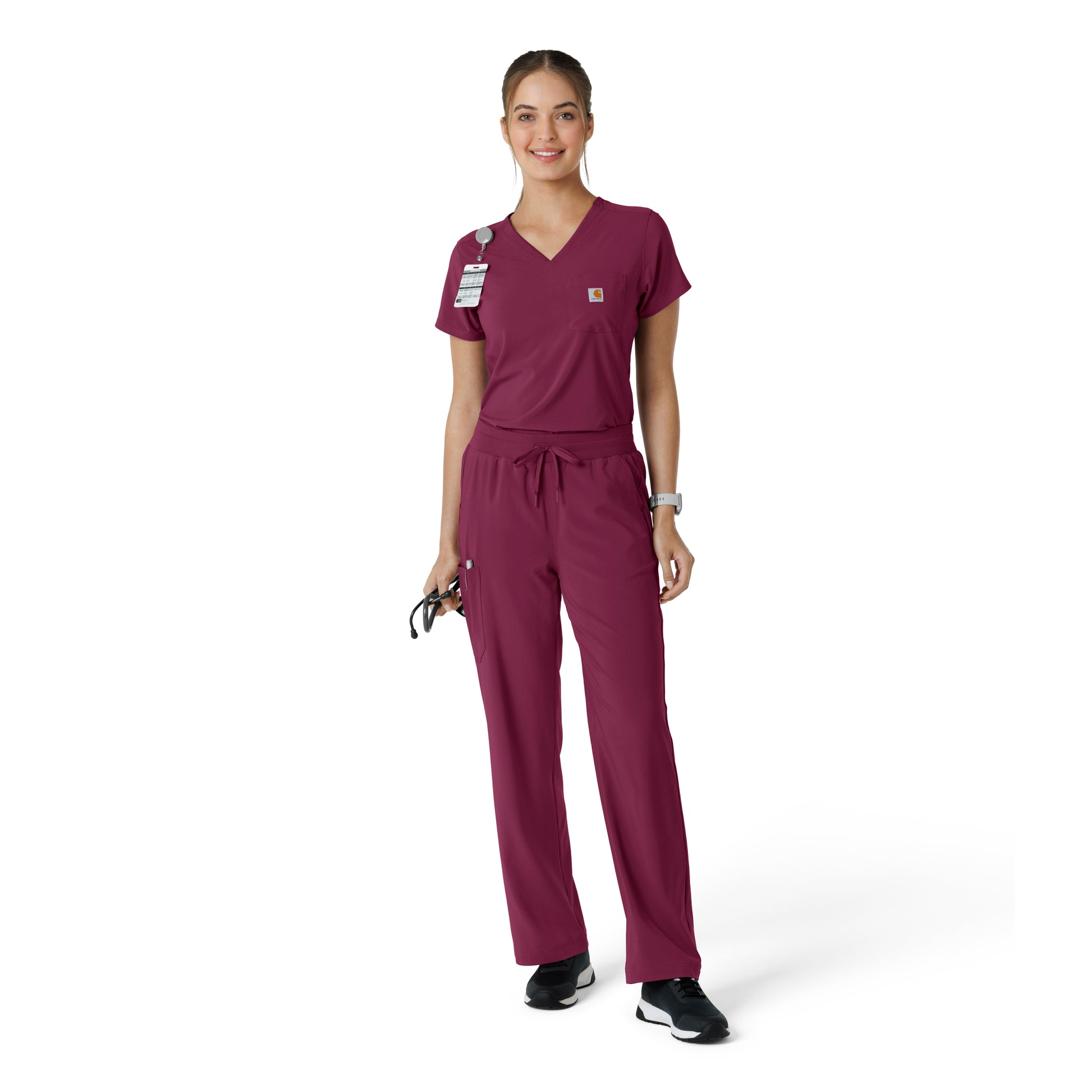 Force Cross-Flex C53310 Boot Cut Scrub Pants Wine Model Image Alternate | Carhartt