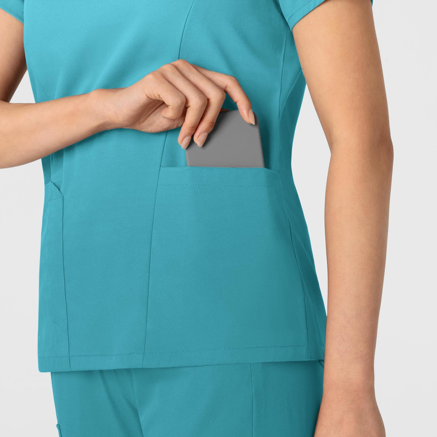 Boundless 6251 2-Pocket V-Neck Scrub Top Teal Model Image Alternate | Wink