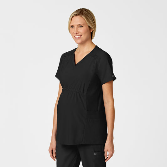 W123 4555 Maternity V-Neck Scrub Top Black Model Image Right Side | Wink