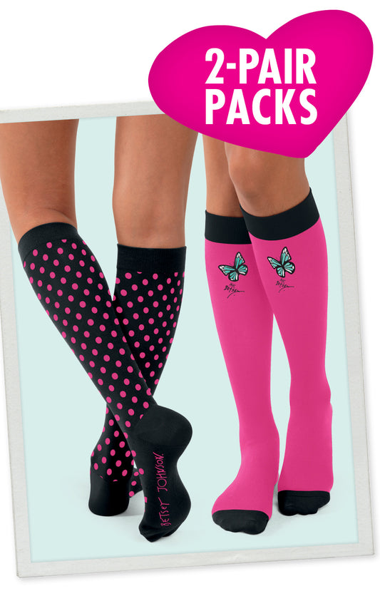 Betsey Johnson BA179 Compression Socks 2-pac Polka Butterfly