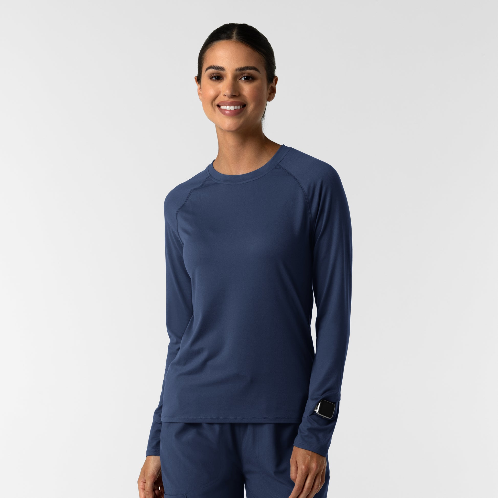 Layers 2139 Women's Watch Window Long Sleeve Underscrub Top Navy