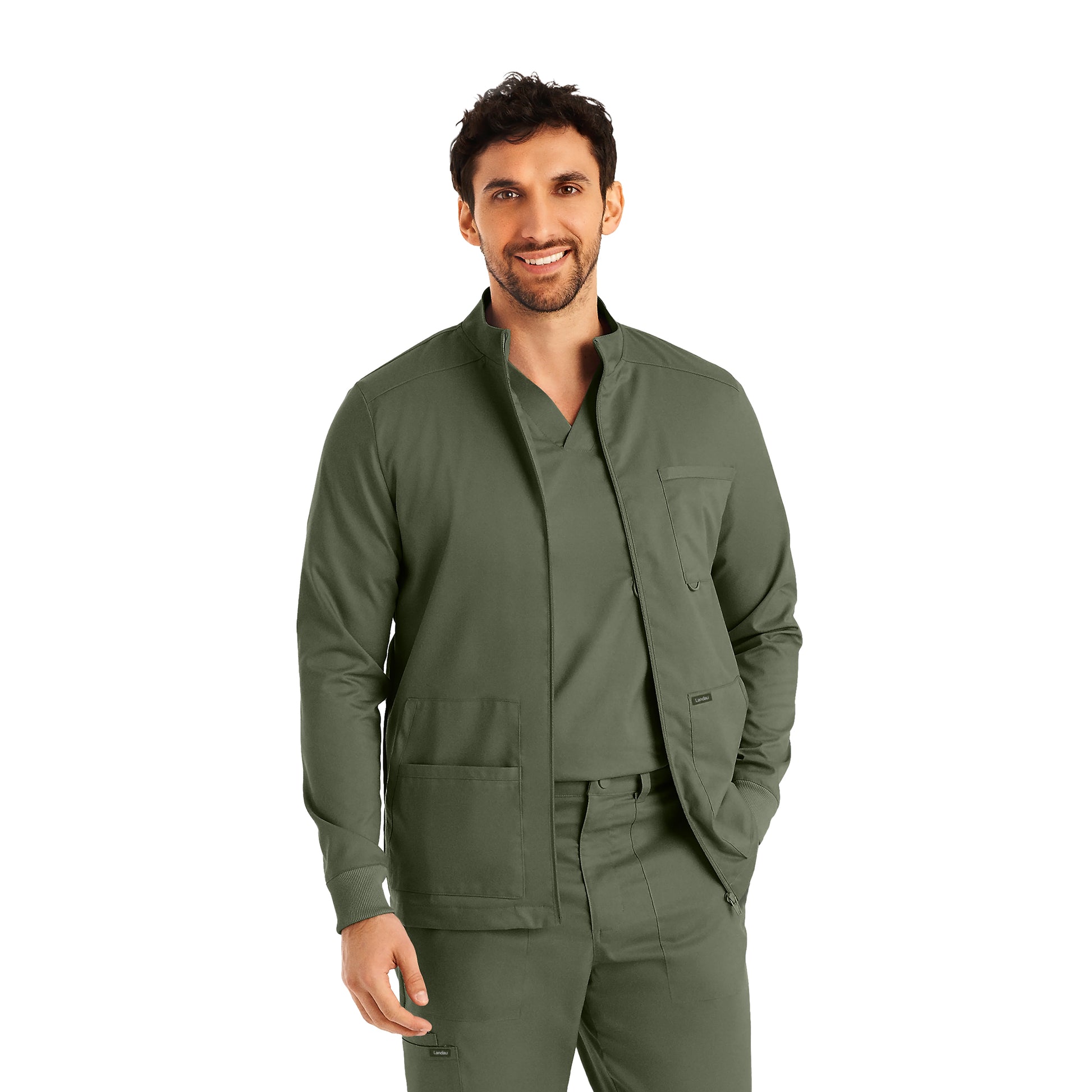 ProFlex LJ702 Men's 4 Pocket Scrub Jacket Olive Moss Image