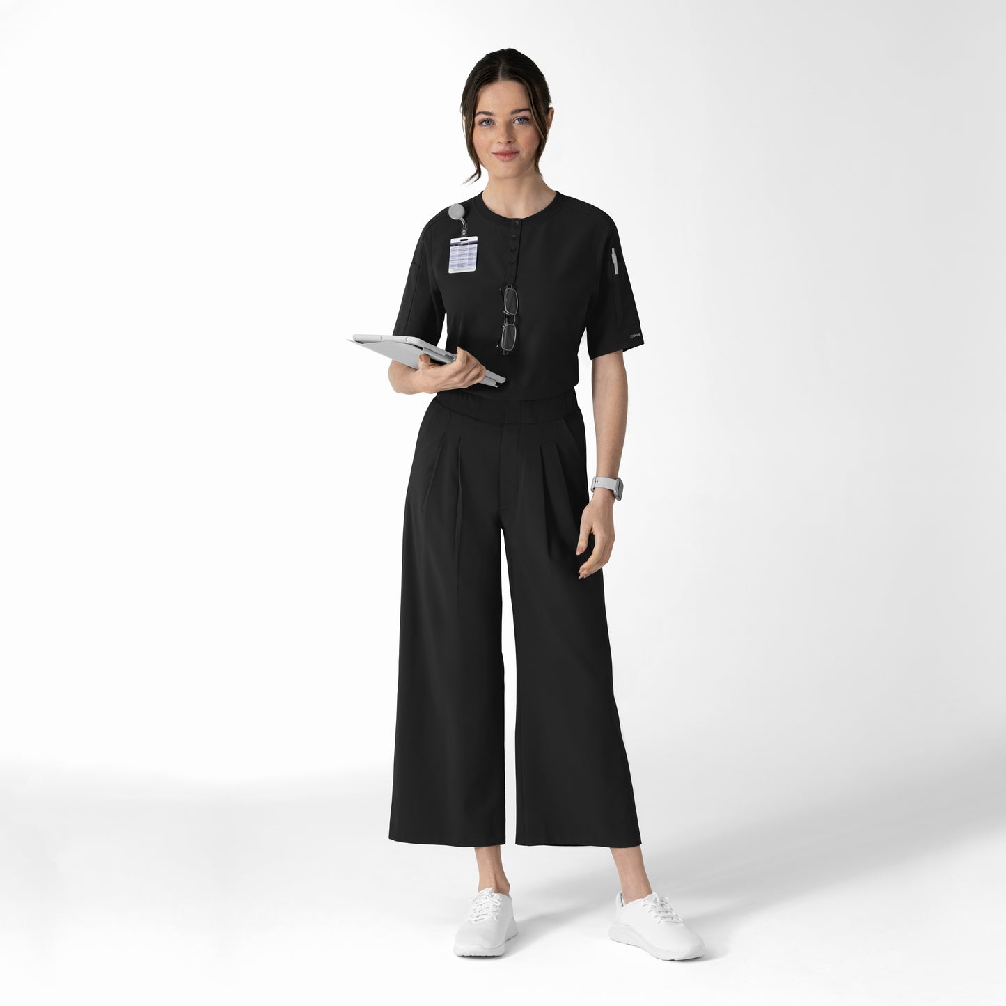 RENEW 6354 Women's Tuck-In Henley Scrub Top Black