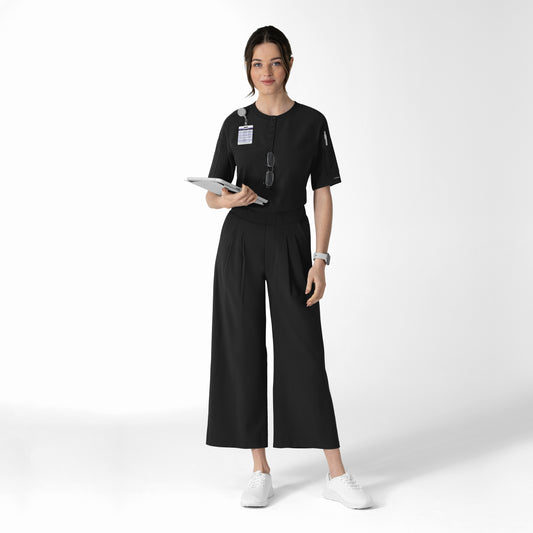 RENEW 6354 Women's Tuck-In Henley Scrub Top Black