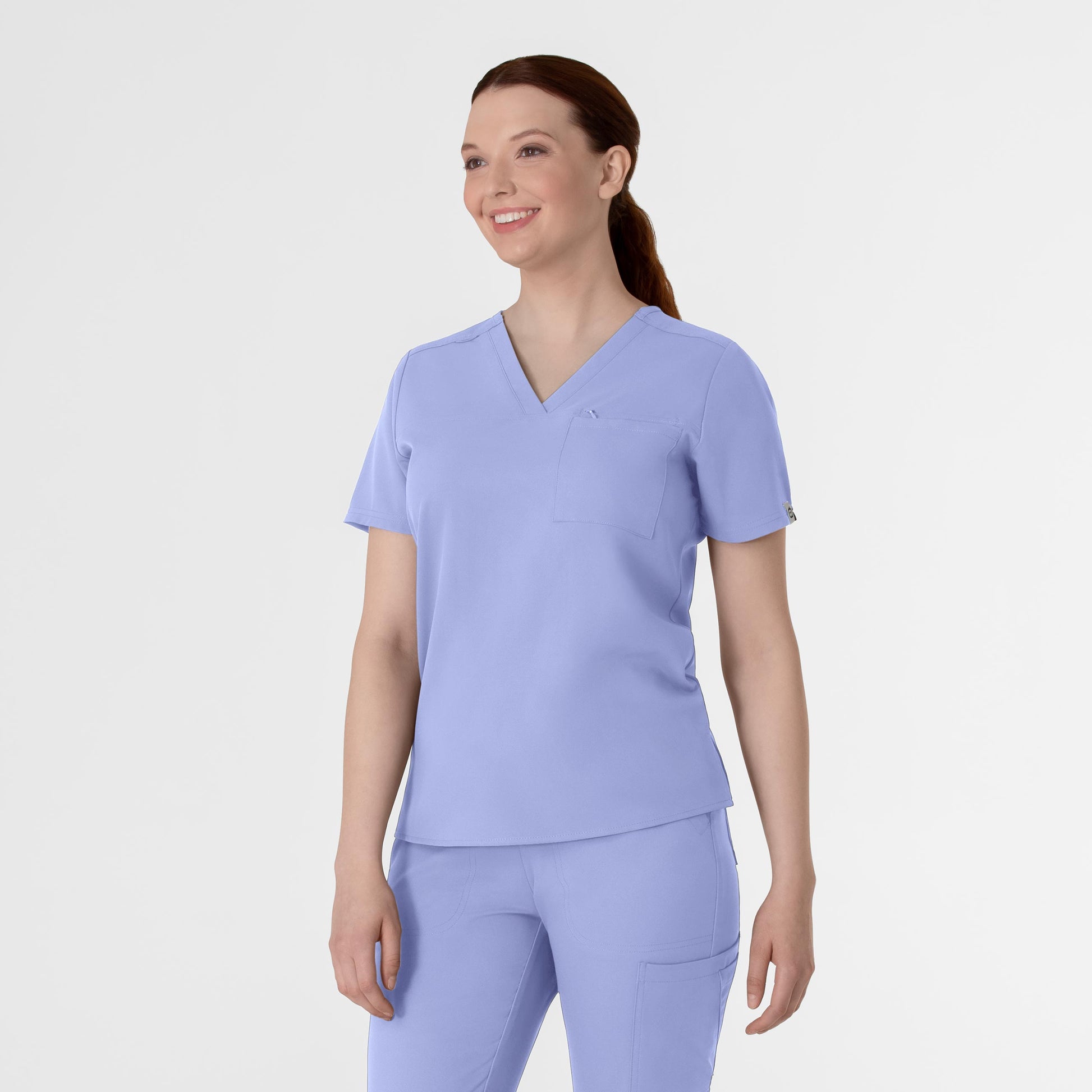 Thrive 6222 V-Neck Tuck-In Scrub Top Ceil Blue Model Image Right Side | Wink