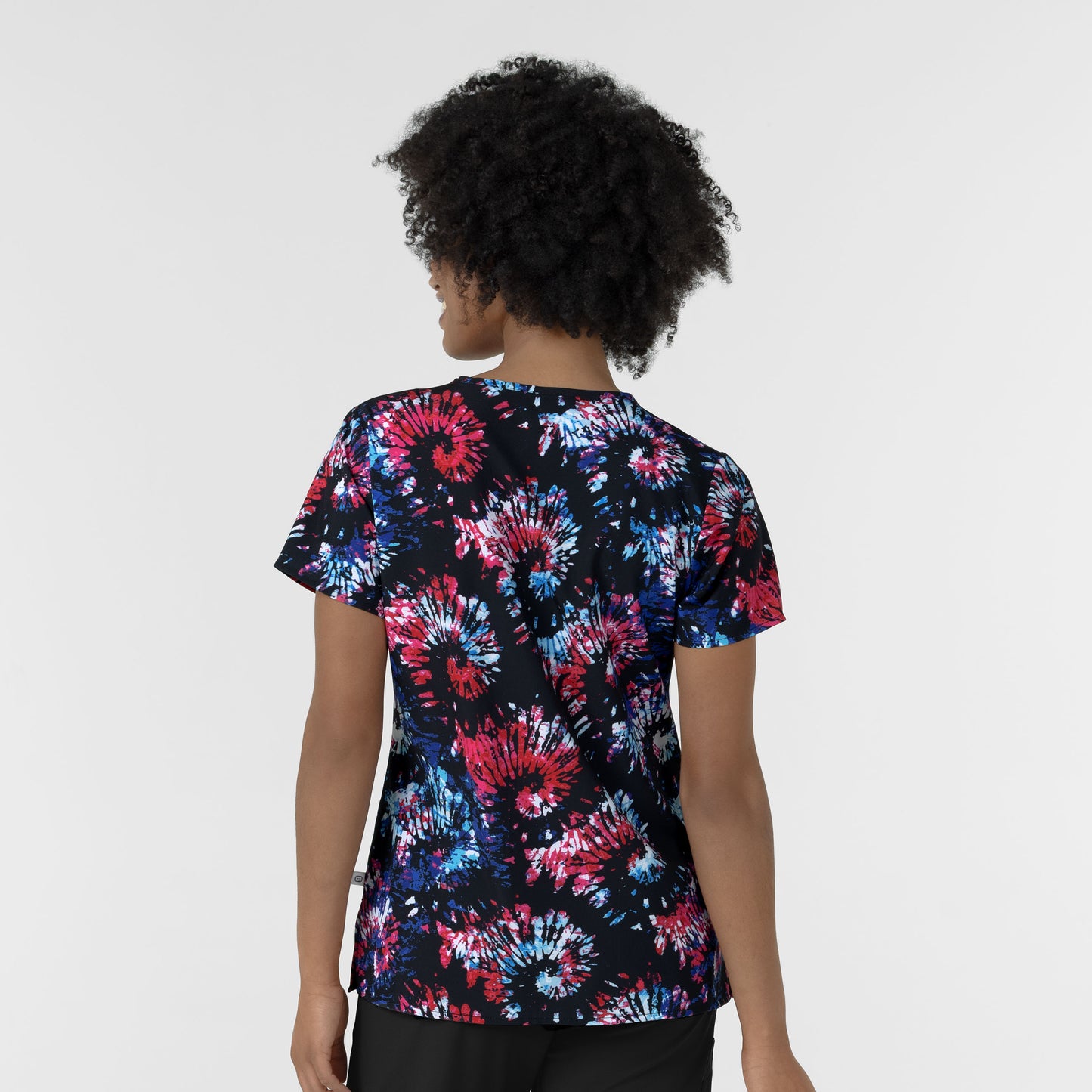 Fashion Prints 6347 Women's V-Neck Border Print Scrub Top Freedom Sparkle Black