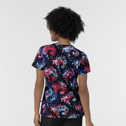 Fashion Prints 6347 Women's V-Neck Border Print Scrub Top Freedom Sparkle Black