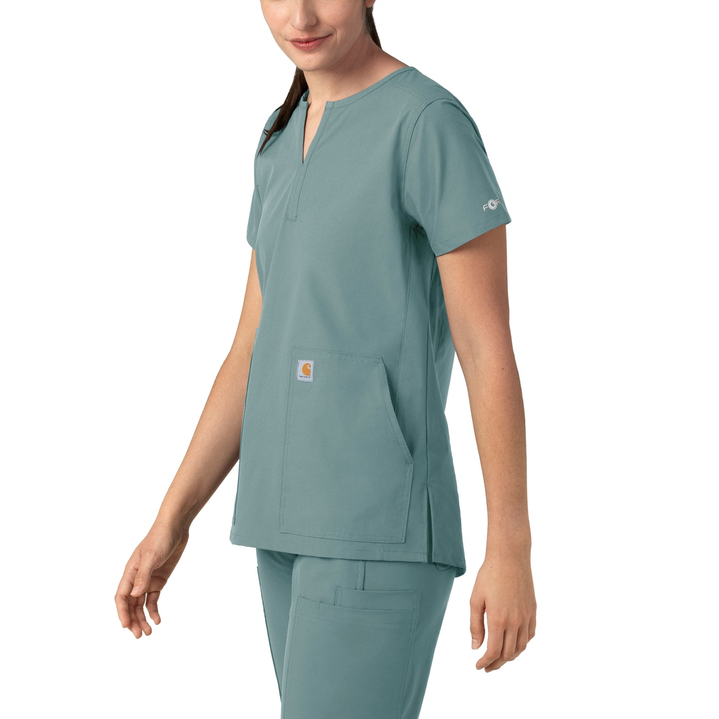 Force Essentials C12213 Notch Neck Tunic Scrub Top Summer Blue Model Image Right Side | Carhartt