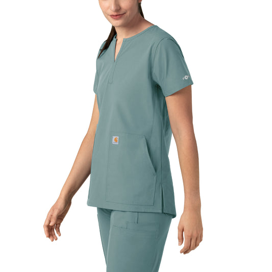 Force Essentials C12213 Notch Neck Tunic Scrub Top Summer Blue Model Image Right Side | Carhartt