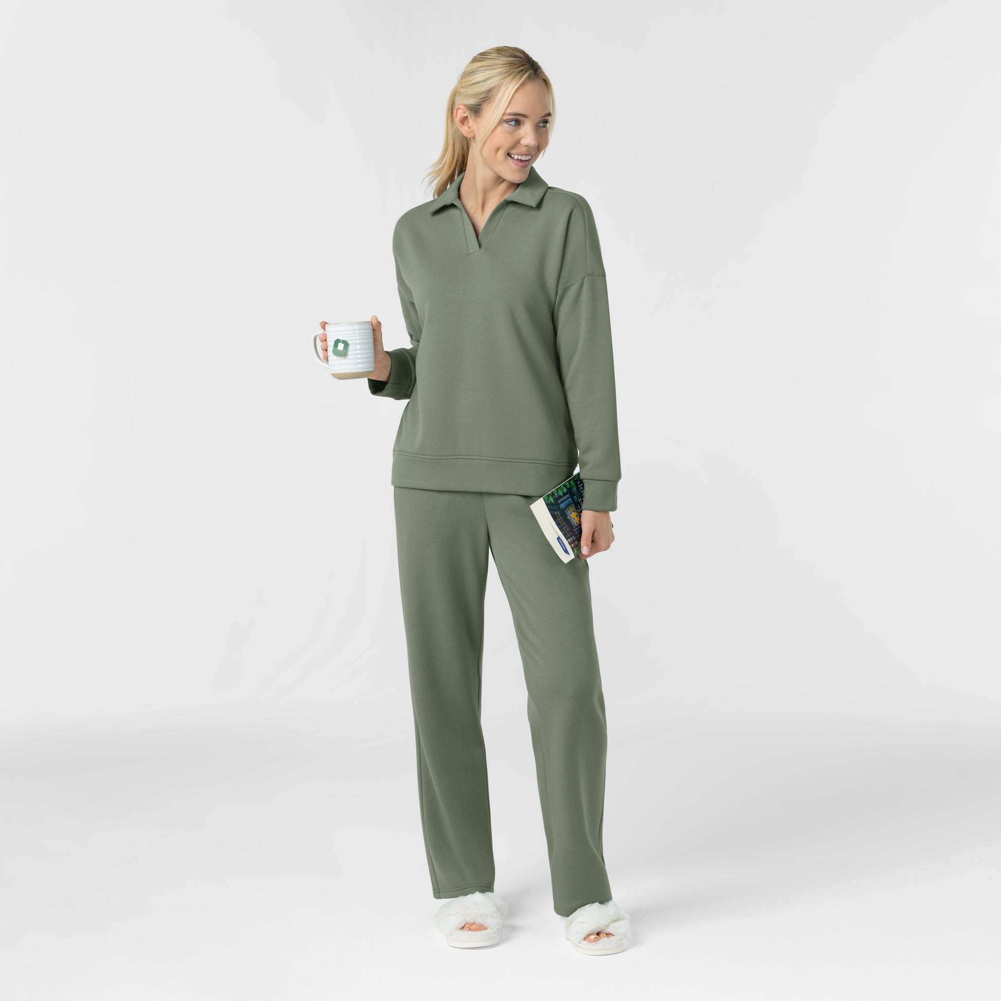 Unwind & Lounge 6189 Women's Relaxed Pullover Polo Sage