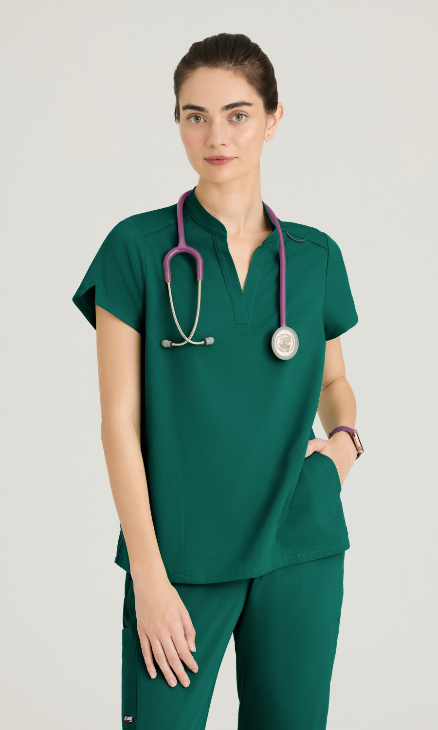 Grey's Anatomy Spandex Stretch GRST230 Avery Top Hunter Green