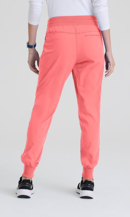 Greys Anatomy Spandex Stretch GRSP537 Women's Eden Jogger in Coral Bloom by Barco Model Image Back