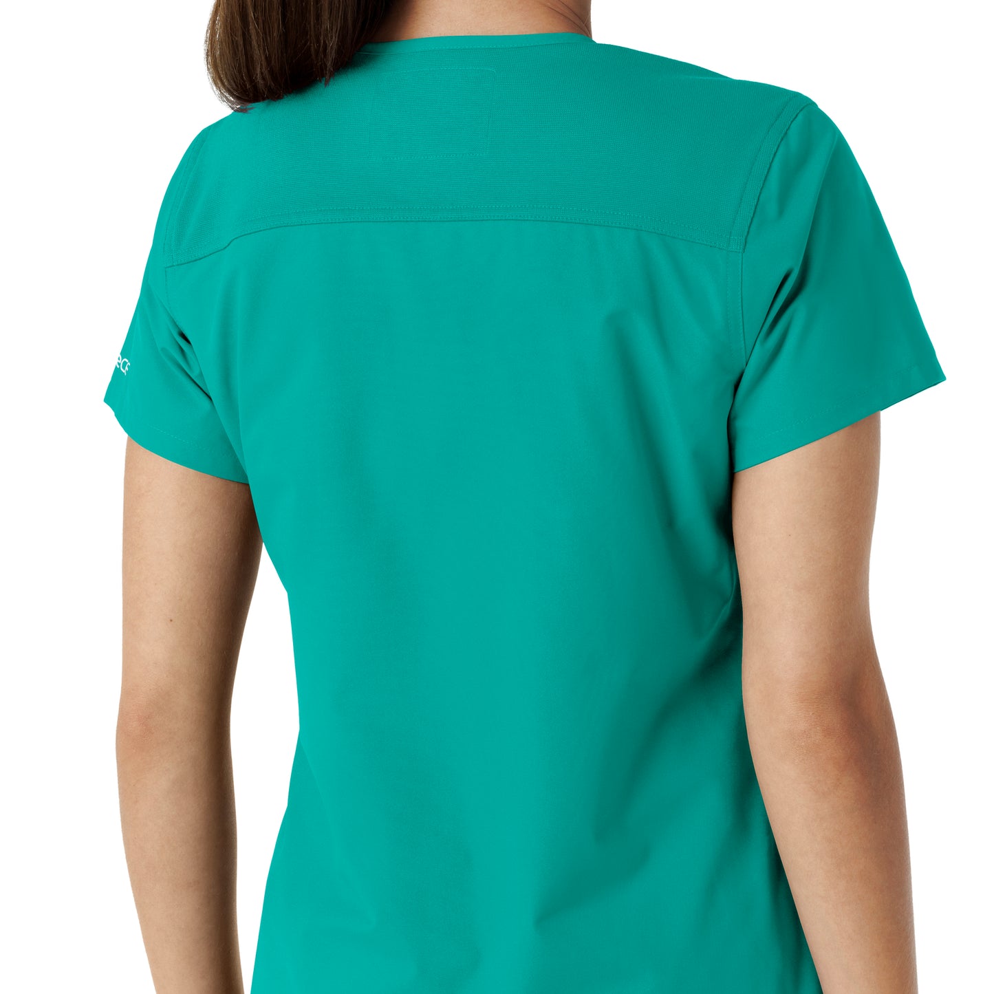 Force Essentials C12313 V-Neck Knit Panel Scrub Top Teal Model Image Alternate | Carhartt