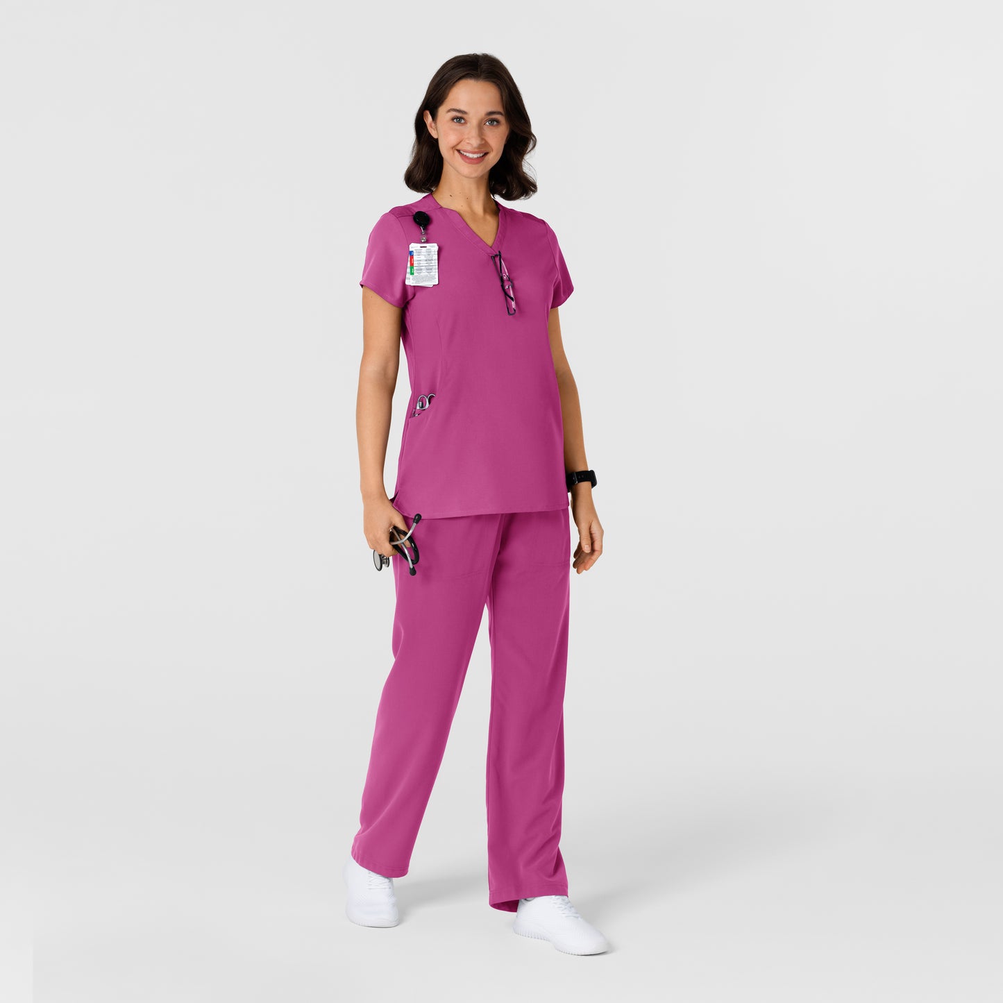 Nova 6432 Flex-n-Reach V-Neck Scrub Top Raspberry Model Image Right Side | Wink