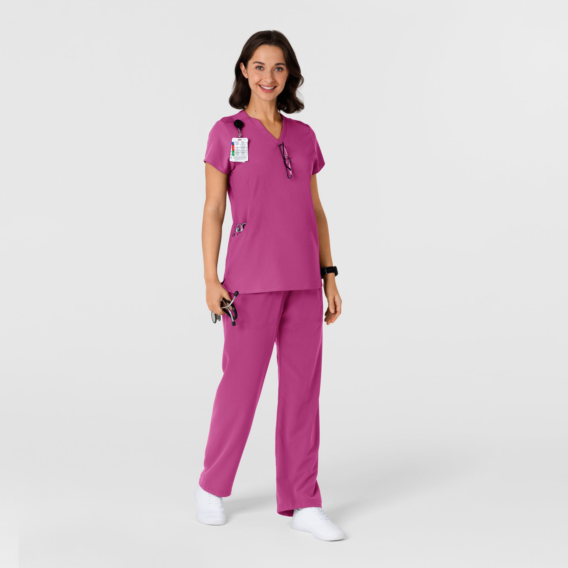 Nova 6432 Flex-n-Reach V-Neck Scrub Top Raspberry Model Image Right Side | Wink