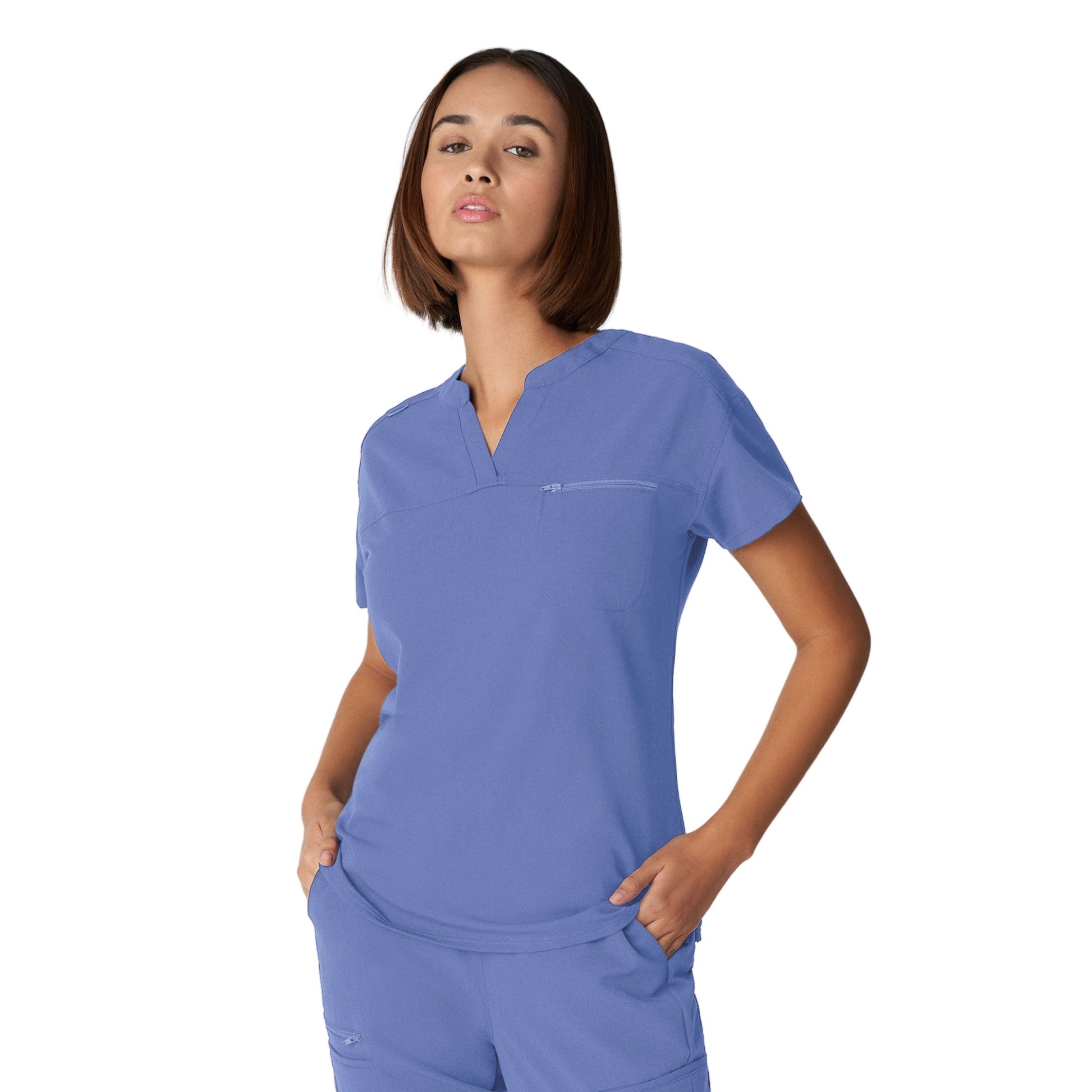 V-Tess WT114 Women's 1 Pocket V Neck Scrub Top Ceil Blue Image