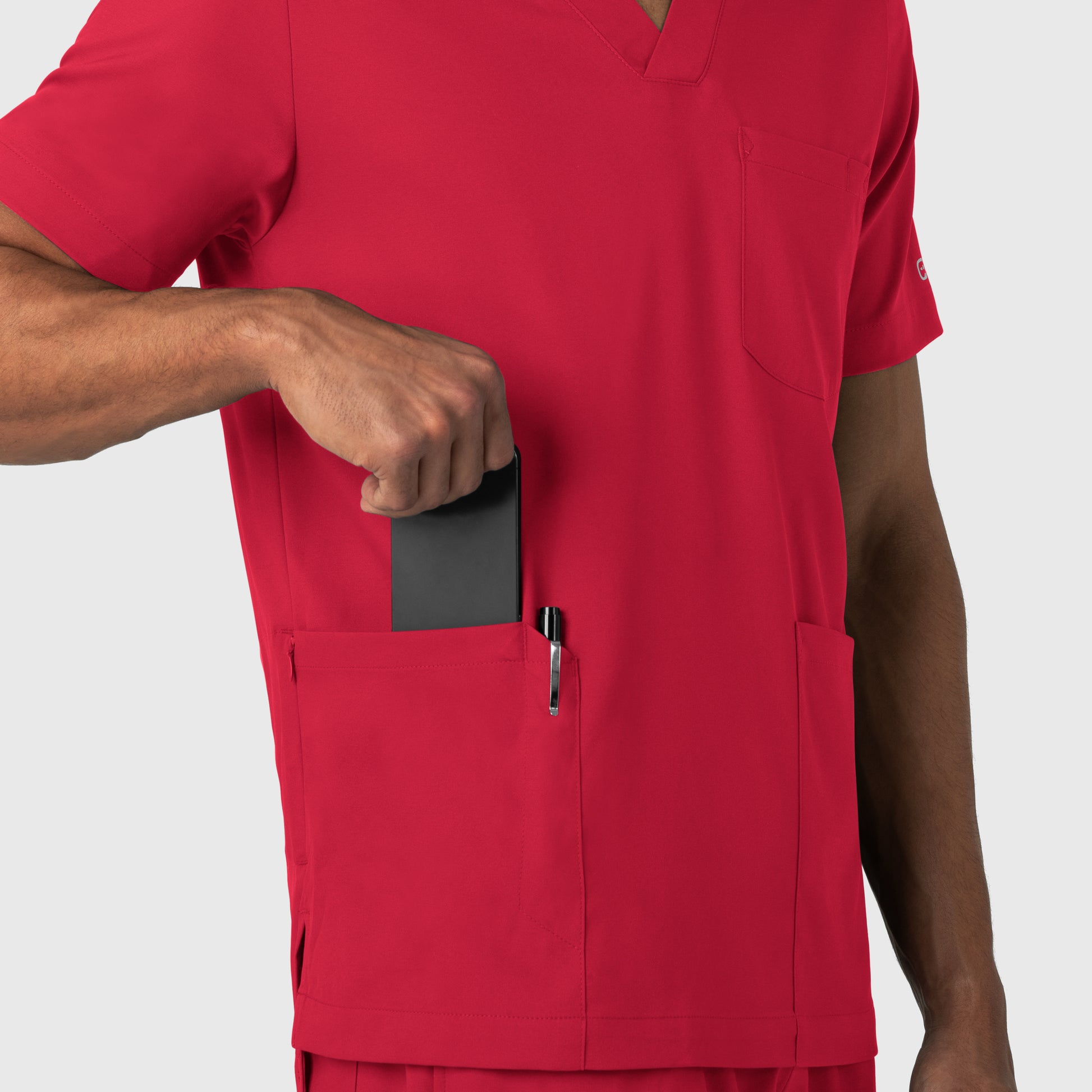 Boundless 6351 Men's Multi Pocket V-Neck Scrub Top Red Model Image Alternate | Wink