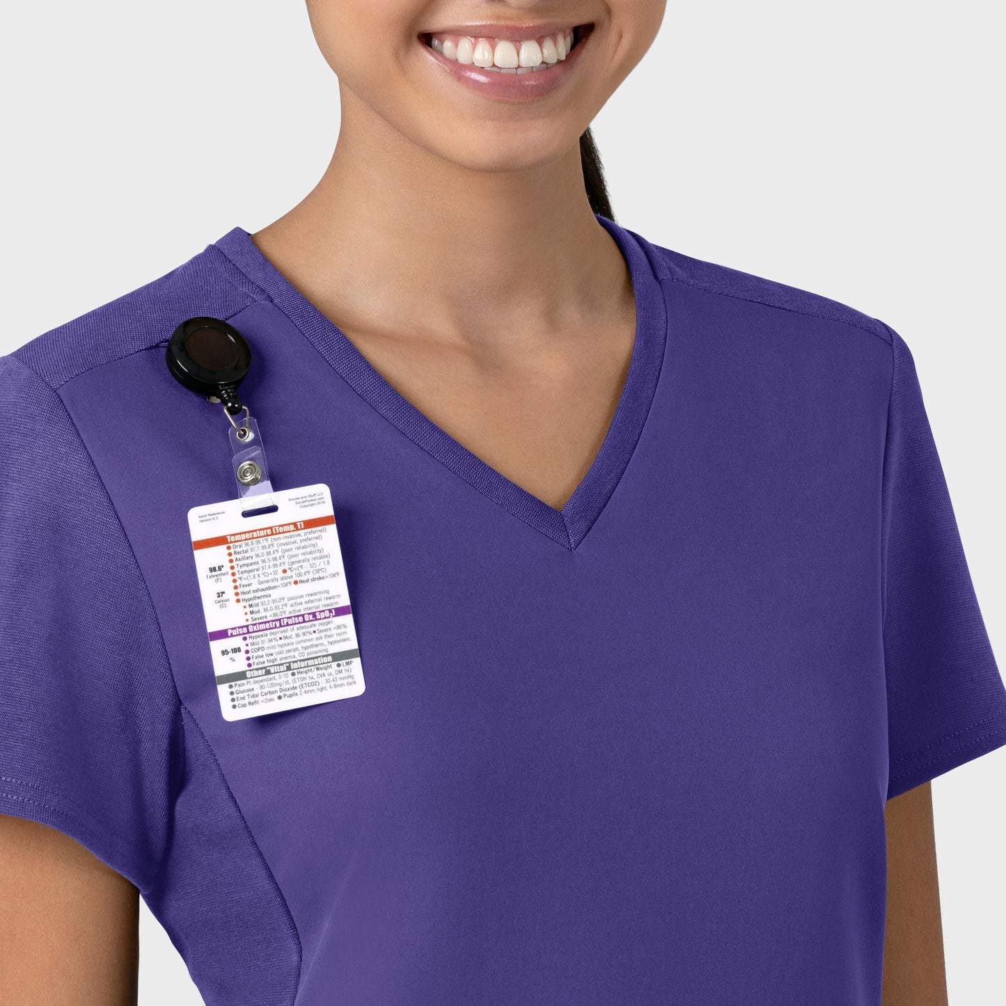 Thrive 6522 Flex-n-Reach V-Neck Scrub Top Grape Model Image Left Side | Wink