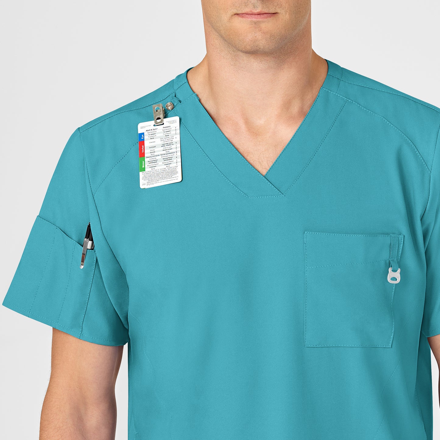 W123 6355 Men's V-Neck Scrub Top Teal Blue Model Image Alternate | Wink