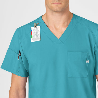 W123 6355 Men's V-Neck Scrub Top Teal Blue Model Image Alternate | Wink