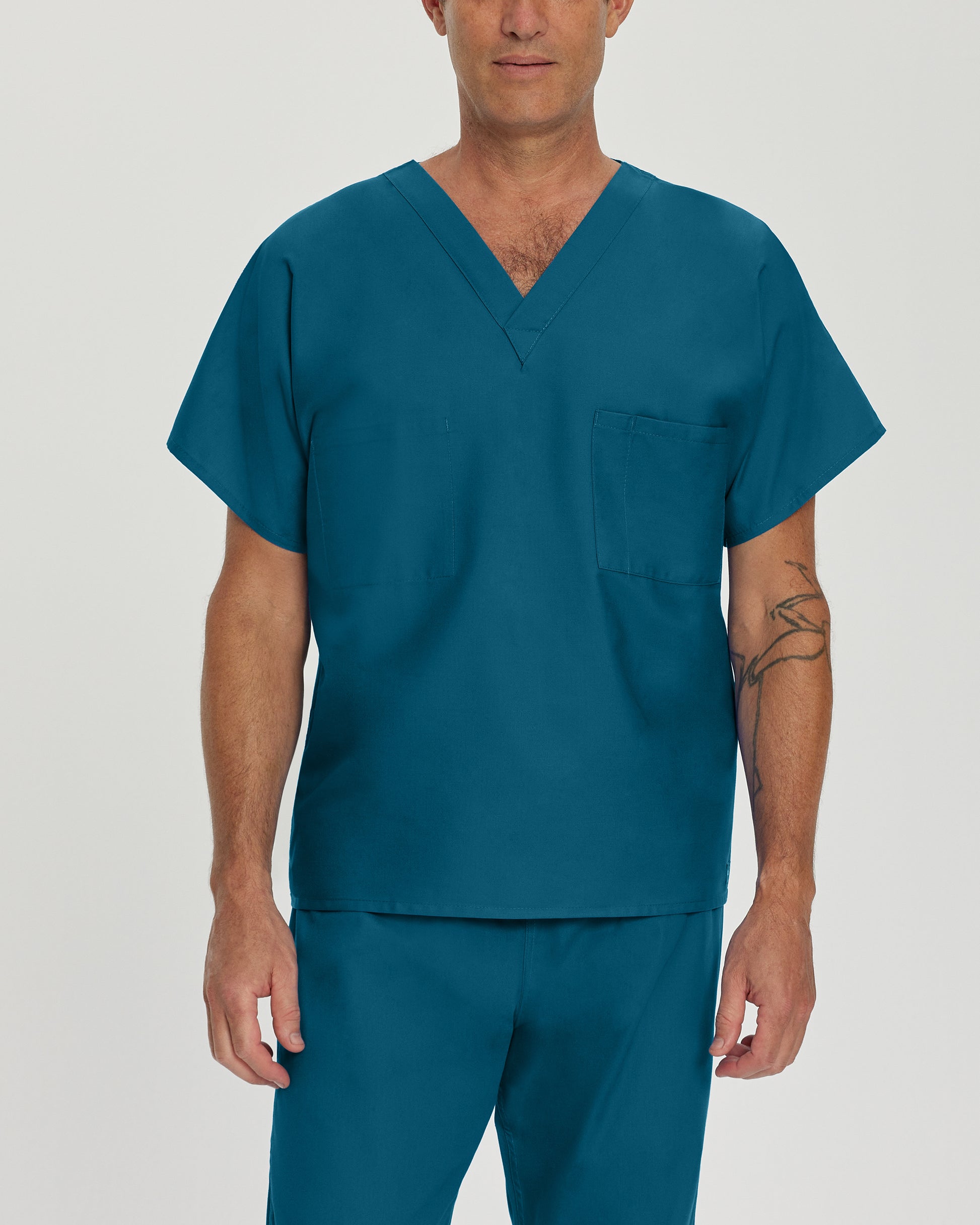 Essentials 7502 Unisex Reversible 1 Pocket V Neck Scrub Top Caribbean Image