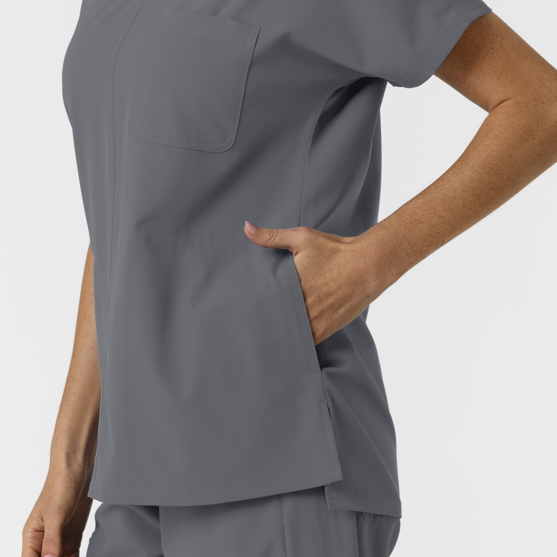 NURTUR 6280 Women's Drop Shoulder Tunic Scrub Top Pewter