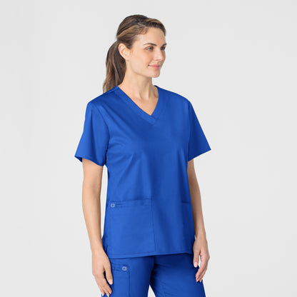 WonderWORK 101 V-Neck Scrub Top Royal Model Image Right Side | Wink