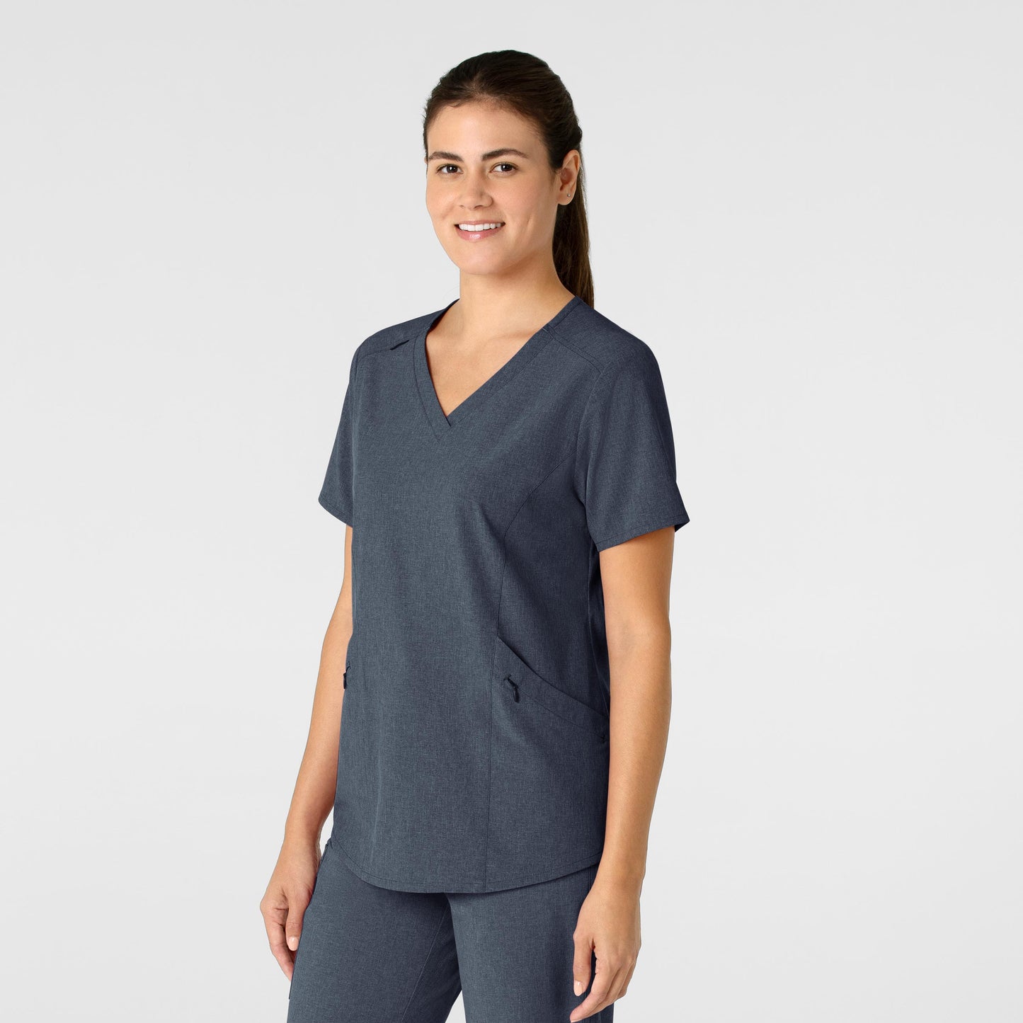 RENEW 6134 V-Neck Scrub Top Navy Heather Model Image Right Side | Wink