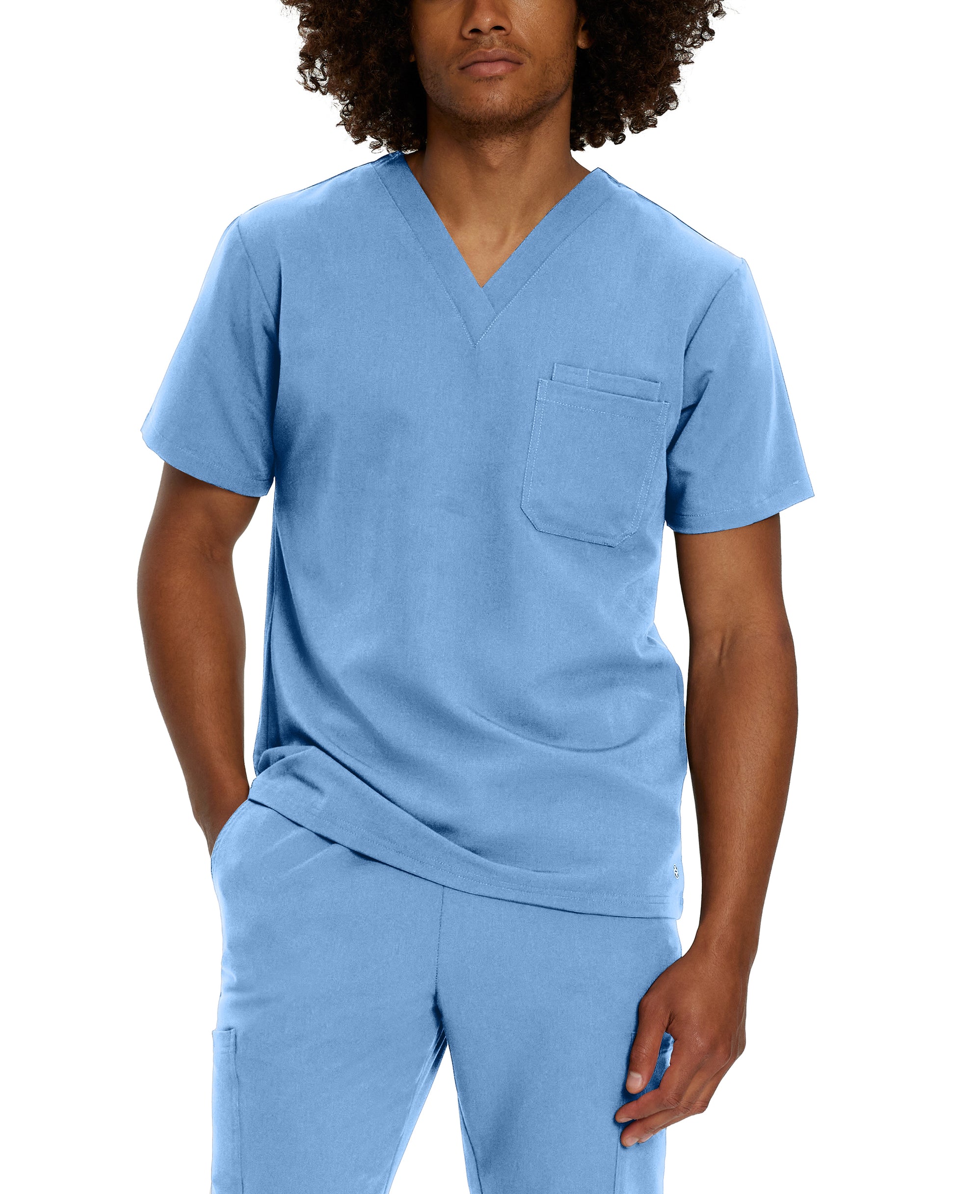 V-Tess 2206 Men's 2 Pocket V Neck Scrub Top Ceil Blue Image