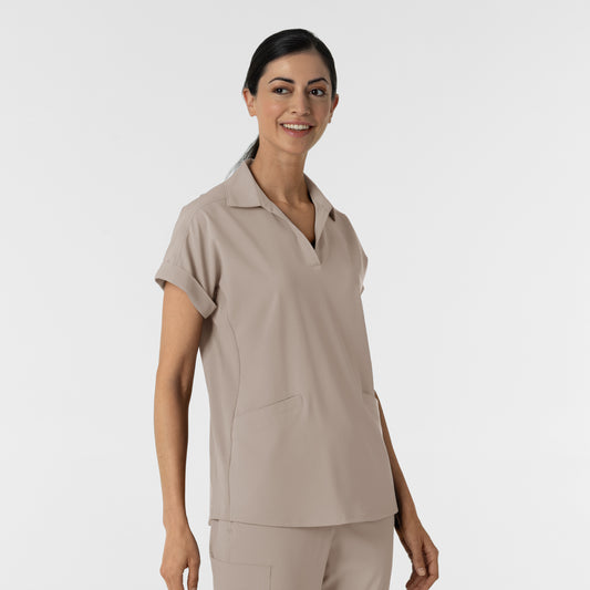 RENEW 6934 Women’s Flex-n-Reach Collared Scrub Top Haze Model Image Right Side | Wink